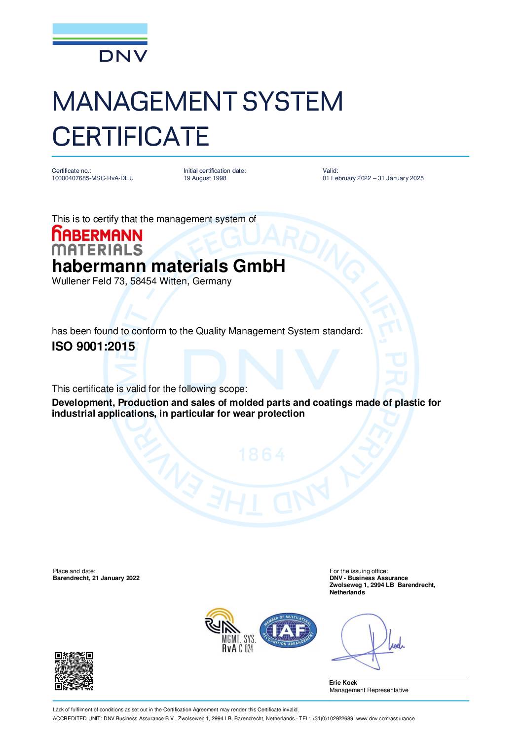 ISO 9001:2015 certificate